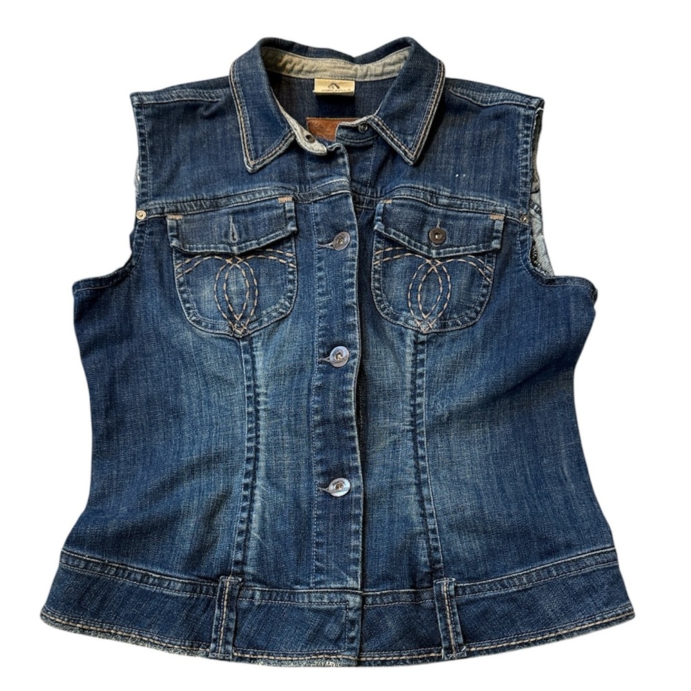 Jordache Denim Vest VTG Med Blue Wash Sleeveless Western‎ Country Sz XL
